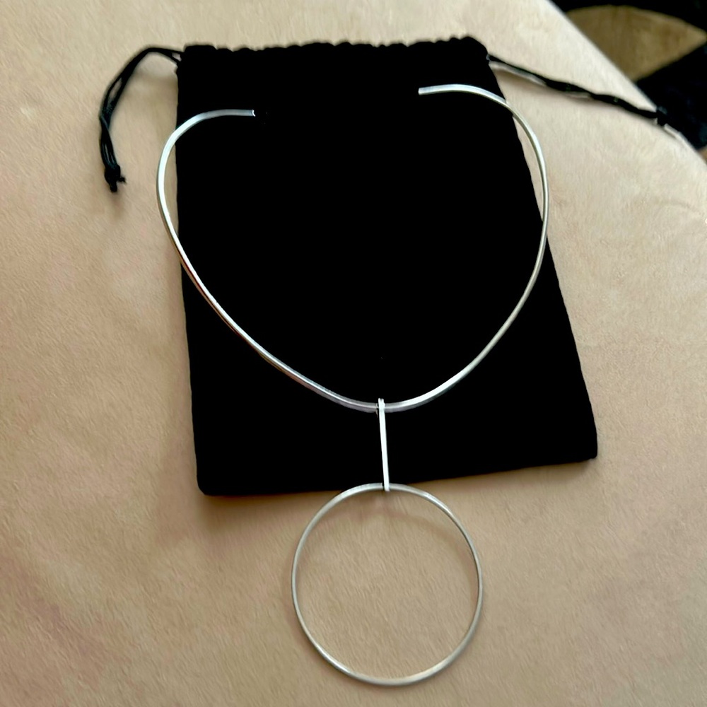 Sterling silver cuff necklace with hanging hoop can add any neck charm to cuff